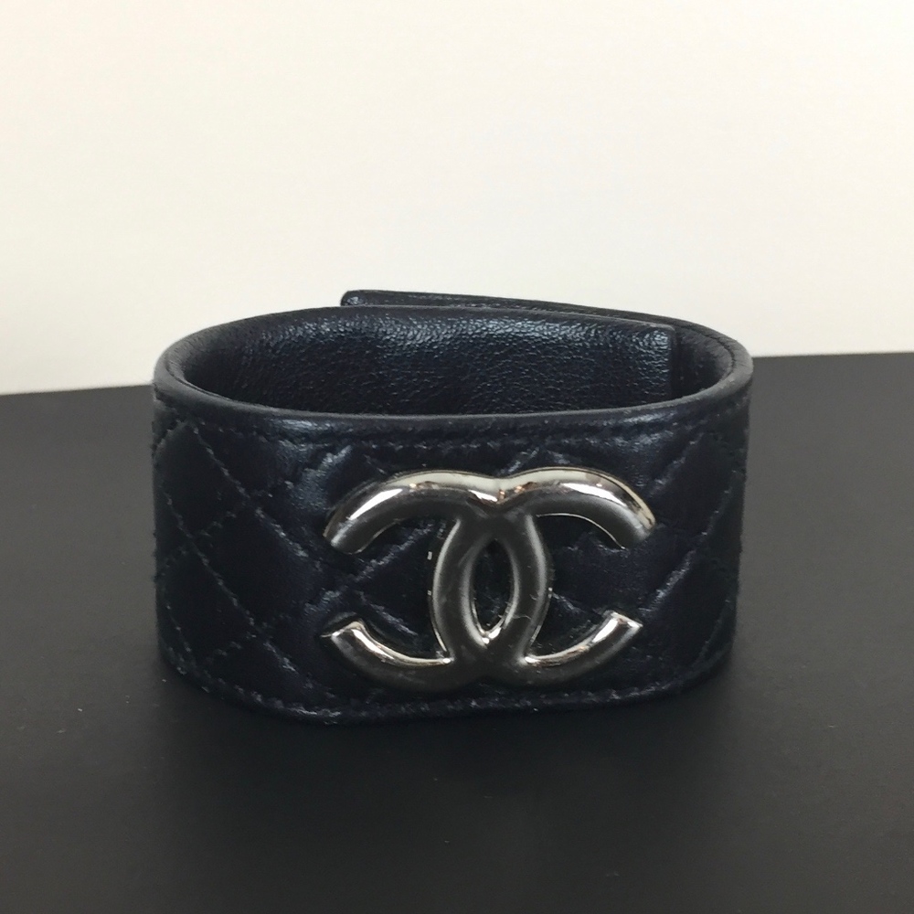 Vintage Chanel Quilted Leather Cuff Bracelet 97A